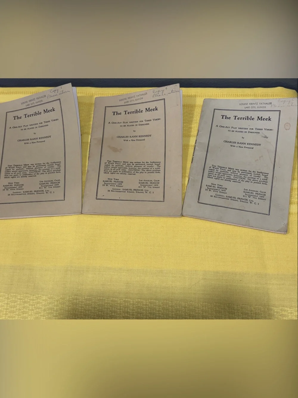 VTG 1961 The Terrible Meek Script Set 3 Samuel French One Act Play Booklets Lot